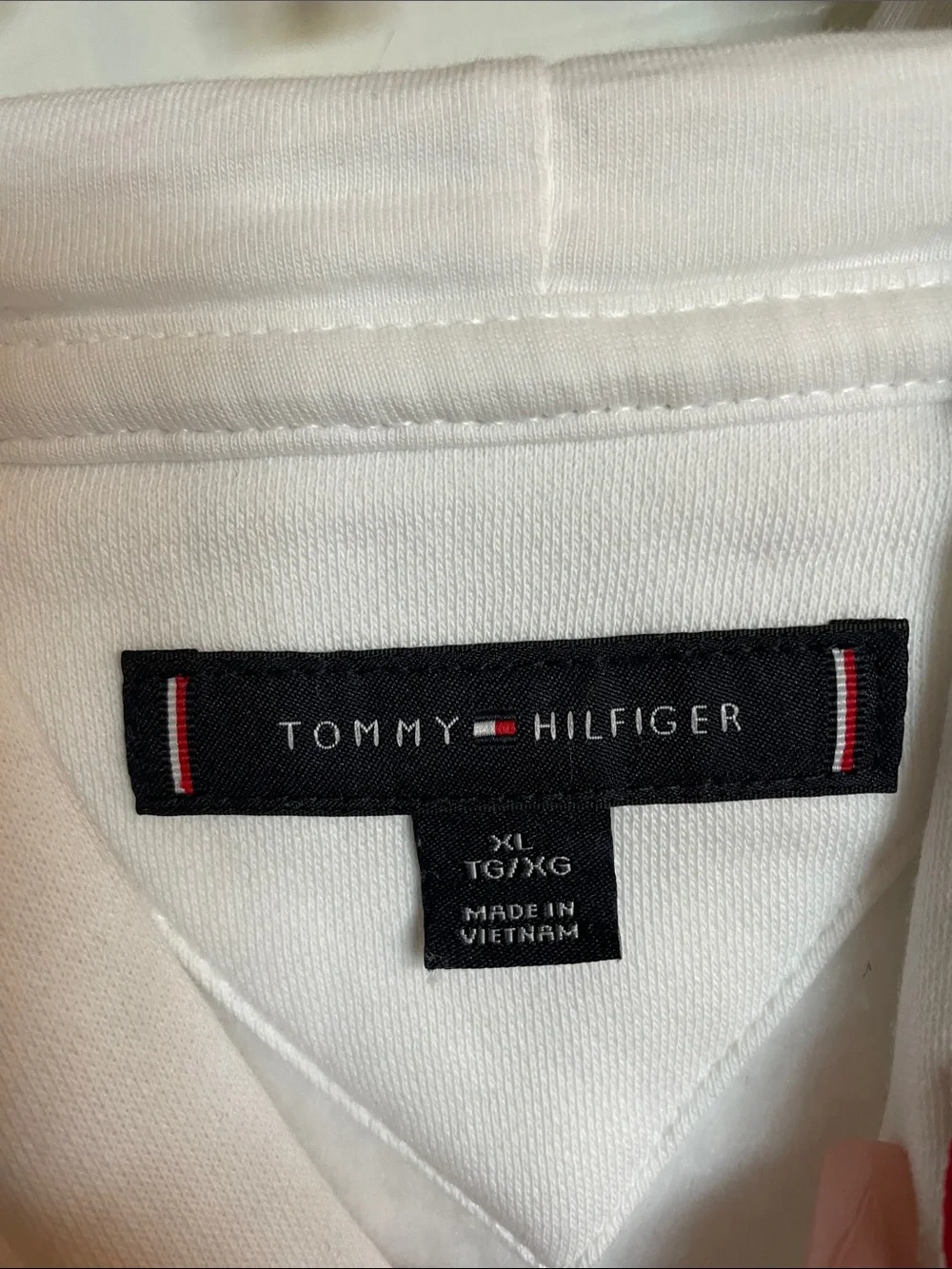 Tommy Hilfiger White Logo Pullover Hoodie with Contrast Drawstrings